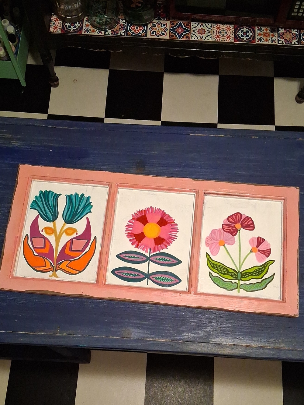 Pink Floral Wall Panel Trio - Colorful Garden Art